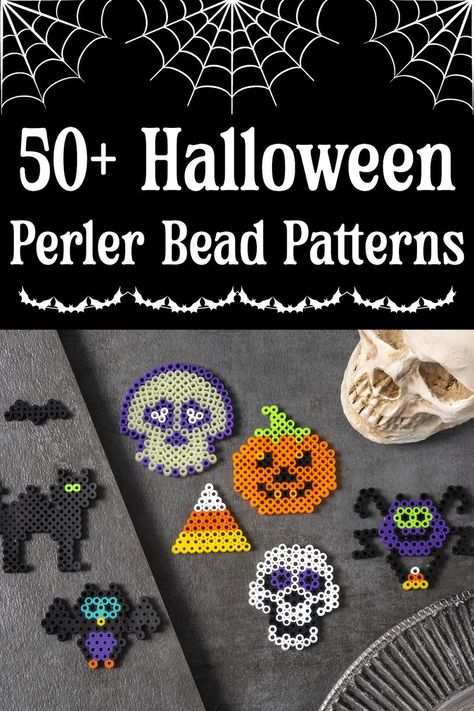 Get over 50 patterns for Halloween perler beads! There are a variety of hama bead patterns including pumpkins, witches, ghosts, bats, and more. Perler Beads Halloween Pattern, Halloween Perler Bead Patterns Easy, Ghost Perler Beads, Halloween Perler Bead Patterns, Halloween Perler Beads, Hama Beads Halloween, Halloween Perler, Teen Projects, Melty Bead Patterns