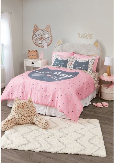 Justice Bedding Set Cat Themed Bedroom Girl Rooms, Girls Cat Bedroom Ideas, Cat Theme Bedroom, Cat Bedroom Ideas Kids, Bedroom Tumblr, Cat Themed Bedroom, Cat Bedroom, Bedroom Decorating Tips