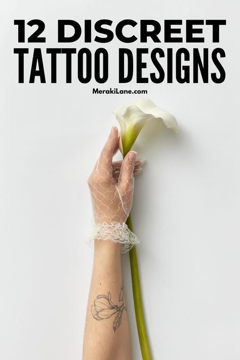 30 Discreet Tattoo Locations and Designs | Tattoo placement is almost as important as the tattoo itself! If you're looking for a small design that can be easily hidden, this post is for you. We've compiled the best feminine tattoo ideas for your arm, back, ear, finger, or the areas completely hidden by clothes. Whether you're looking for a text tattoo with your favorite quote or date, or you want a dainty flower, tiny heart, or a unique constellation, you're sure to be inspired by this post! Most Feminine Tattoo Placement, Tiny Tattoo Arm Placement Ideas, Feminine Arm Tattoo Placement, Woman Tattoo Locations, Cute Tattoo Areas For Women, Discreet Tattoos Placement, Elegant Tattoo Placement For Women, Cool Places For Tattoos For Women, Modest Tattoo Placement