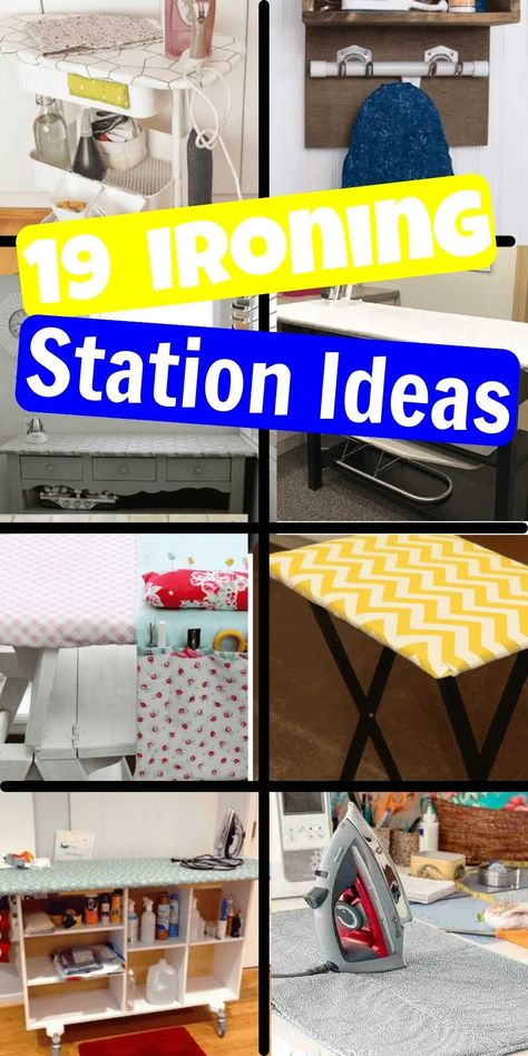 The best ironing station ideas to make the most of your space. 19 laundry room ironing board ideas for an easy storage solution. DIY ideas that include rolling, wall mounted and more. #onecrazymom #ironingstationideas #laundryroomironingboardideas Ironing Room Ideas Small Spaces, Ironing Boards For Small Spaces, Craft Room Ironing Station, Ironing Board Station, Iron Box Storage Ideas, Diy Ironing Board Table Ikea Hacks, Ikea Ironing Station, Repurpose Ironing Board Ideas, Sewing Ironing Station