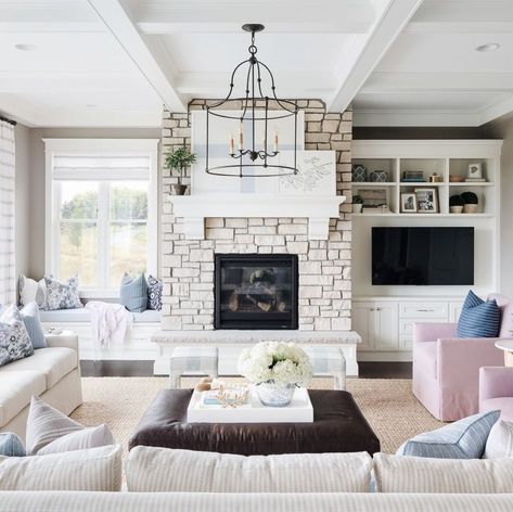 Bria Hammel Interiors, Built In Around Fireplace, Bria Hammel, Built In Window Seat, Fireplace Windows, Family Room Addition, Fireplace Seating, Fireplace Bookshelves, Living Room Built Ins