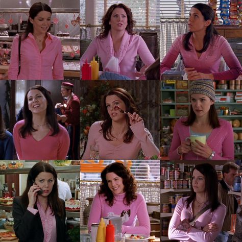 Lorelai Gilmore Pink Shirt, Lorelai Gilmore Shirts, Lorelai Gilmore Pink, Loralie Gilmore Iconic Outfits, Emilia Aesthetic, Lorelai Outfits, Lorelai Gilmore Aesthetic, Lorelai Gilmore Style, Gilmore Outfits