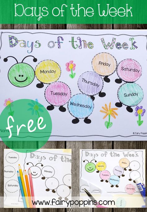 Days of the week caterpillar – Fairy Poppins Teaching Days Of The Week, Caterpillar Activity, Days Of The Week Activities, Free Printables For Kids, Printables For Kids, Petite Section, Free Worksheets, Tot School, Days Of The Week