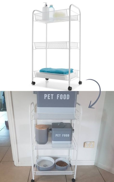 Pet Food Station, Kmart Styling, Cat Food Station, Kmart Decor, Pet Supplies Organization, Kmart Home, Pet Station, Kmart Hacks, Pet Feeding Station