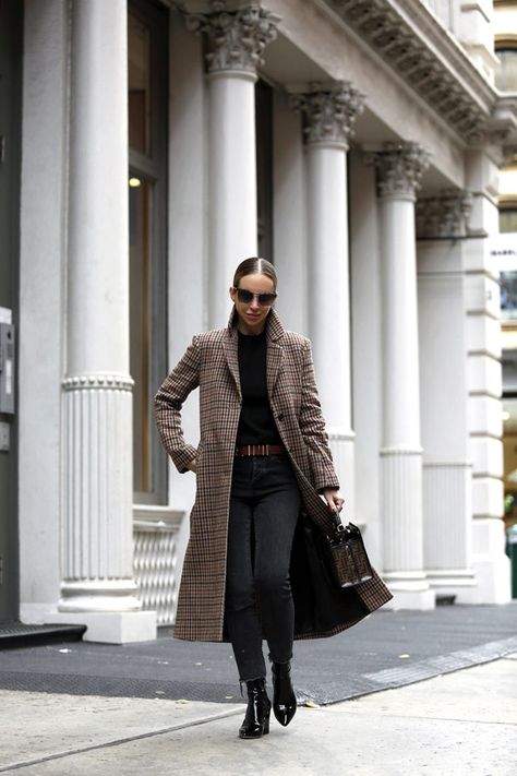 My Favorite Plaid Coat | Brooklyn Blonde Brown Plaid Coat Outfit, Long Plaid Coat Outfit, Houndstooth Coat Outfit, Brown Plaid Coat, Plaid Coat Outfit, Brown Coat Outfit, Plaid Jacket Outfit, Long Plaid Coat, Fall Coat Outfit