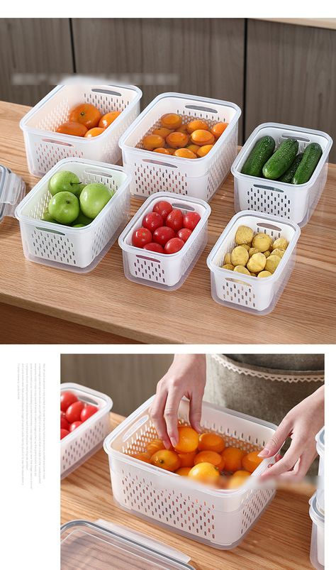 Refrigerator Storage Box Fridge Fresh Vegetable Fruit Boxes Drain Basket Storage Containers With Lid Kitchen Tools Organizer|Bags & Baskets| - AliExpress Fruit Containers For Fridge, Fridge Organisation, Fruit Storage Containers, Containers For Fridge, Kitchen Tools Organization, Refrigerator Organizer, Tools Organizer, Kitchen Tools Design, Organizer Bins