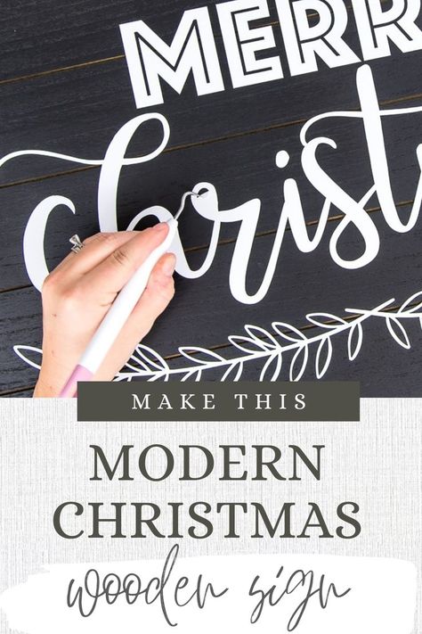 How to make a Merry Christmas wooden sign using the Cricut machine. Create this easy DIY project with a pre-made sign and some white vinyl. Merry Christmas Wooden Sign, Christmas Wooden Signs Diy, Merry Christmas Signs Wooden, Diy Merry Christmas Sign, Wall Signs Diy, Christmas Signs Diy, Christmas Wooden Signs, Christmas Modern, Christmas Craft Projects