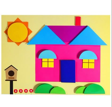 Shape Activities Kindergarten, 2d Shapes Activities, Shape House, Bee Crafts For Kids, Geometric Shapes Art, 2d Shapes, Geometric Drawing, Shapes Activities, Preschool Art Activities