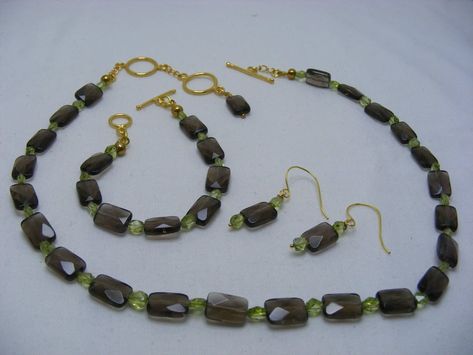 Peridot and Smokey Quartz Gemstone Jewellery Set £40.00 Jewelry Sets Handmade, Peridot Jewelry, Color Tag, Gemstone Jewellery, Jewellery Set, Spiritual Jewelry, Handmade Beads, Smokey Quartz, Handmade Jewellery