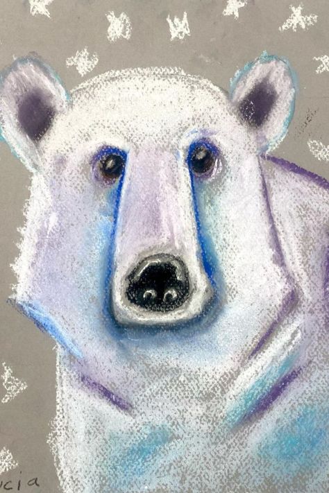 Polar bear art with chalk pastels. Visit the link to see more polar bears done by kids ages 7-9 using pastels. Follow for more kids art projects by Art Spot Studio! Art With Chalk, Polar Bear Art, Chalk Pastels, Bear Art, Polar Bears, First Week, Kids Art Projects, The Studio, Polar Bear