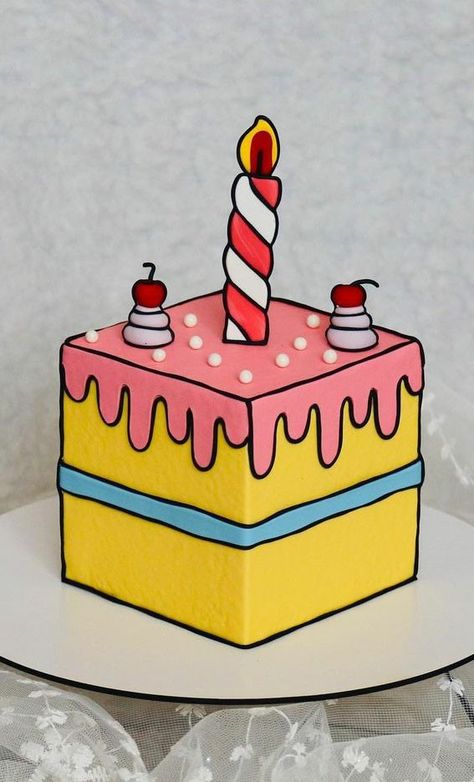 Square Cartoon Cake, 2d Comic Cake Ideas, Carton Cake Ideas, 2d Cakes Design, 2d Comic Cake, Comic Cake Birthday, Comic Cake Ideas, Cakes Cartoon, 2d Cake