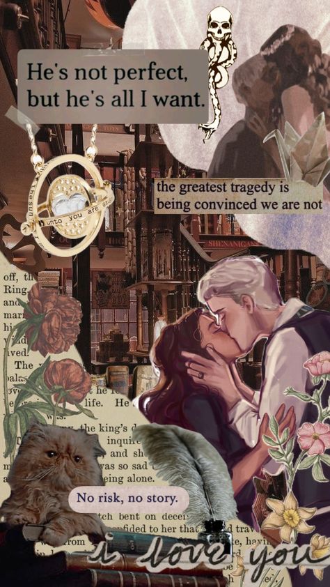 #hermionegranger #dracomalfoy #dramione #harrypotter #hogwarts #crookshank #hermione #gryffindor #slytherin #enemistolovers #love #book #hp Dramione Fan Art, Gryffindor Slytherin, Draco And Hermione, Hermione Granger, Draco Malfoy, Hermione, The Republic, Create Collage, Love Book