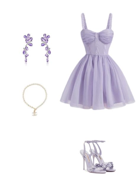 Short Flowy Prom Dresses, Pretty Outfits Purple, Lavender Quince Dama Dresses, Purple Kpop Outfits, Purple Coquette Outfit, Lavender Dress Aesthetic, 15 Birthday Outfit Ideas, Soft Purple Dress, Purple Birthday Dress