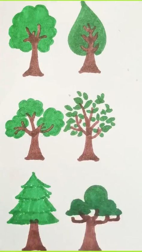 Easy Tree Drawing, Drawing A Tree, Tree Drawing For Kids, Trees Drawing Tutorial, Line Doodles, Easy Cartoon Drawings, Drawing Tutorials For Kids, Easy Drawings For Kids, Easy Doodle Art