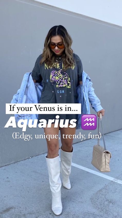 How To Dress Like Your Venus Sign Aquarius, Venus In Aquarius Style Outfits, Venus In Aquarius Outfit, Venus Aquarius Aesthetic Outfit, Venus Aquarius Aesthetic, Aquarius Dressing Style, Aquarius Venus Fashion Style, Cancerian Venus Style, Dressing Like Your Venus Sign