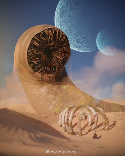 "Dune" by Paul Pazdan Dune Worm Art, Dune Worm, Dune Sandworm, Dune Tattoo, Dune Fanart, Dune Spice, Fictional Planets, Dune Paul, Dune Poster