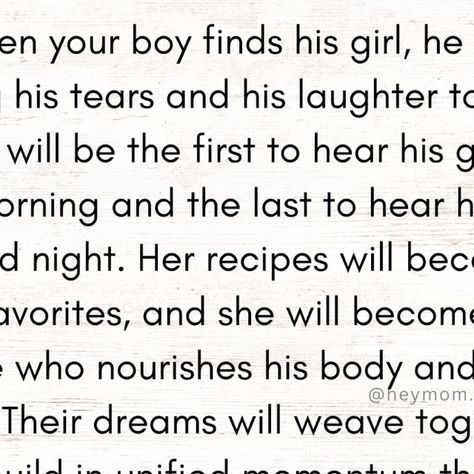 Hey Mom by Carol Moore | Parenting Teenagers Advocate on Instagram: "She will take the hand and heart of the man you raised for her. 🤍

#boymom #boymomlife #son #marriage #motherhood #kids #love #parenting #momslove #mom #boys" Carol Moore, Raising Daughters, Parenting Teenagers, Boy Mom, The Hand, Mom Life, The Man, Affirmations, Parenting