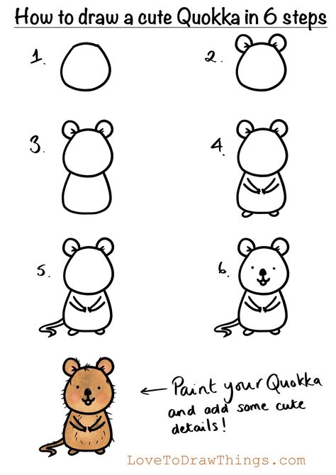 Quokka Drawing, Quokka Illustration, Australia Illustration, Cute Quokka, How To Draw Cute, Easy Step By Step Drawing, Draw Tutorial, Draw Cute, Easy Doodle Art