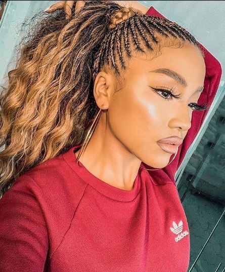 quick-braid-hairstyles-with-weave in the back date night cute Braids Updo Hairstyles For Black Women, Weave And Braids Hairstyles, Cornrow Braid Ponytail, Medium Feed In Braids, Quick Feed In Braid Styles, Feeding Braids, Quick Braid Styles, Cornrow Updo Hairstyles, Bday Hair