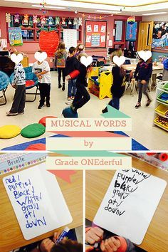 Musical Words by Grade ONEderful. A fun way to practice sight words. Spelling Movement Activities, Kindergarten Language Activities, Spelling Sight Words, Phonic Activities, Spelling Centers, Teaching Abcs, Phonics Ideas, Fun Reading Activities, Preschool Phonics