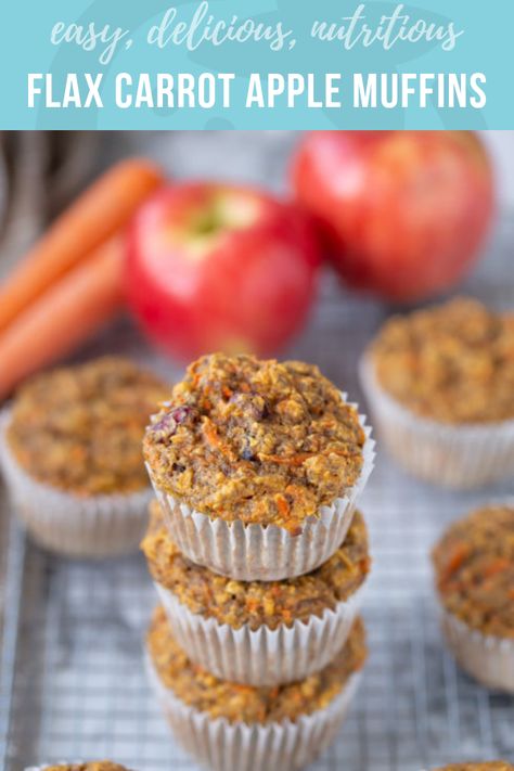 Flax Carrot Apple Muffin Recipe - Super Healthy Kids Carrot Apple Muffins, Apple Carrot Muffins, Apple Muffins Healthy, Apple Muffin, Flax Muffins, Apple Muffin Recipes, Muffins Healthy, Healthy Breakfast Muffins, Super Healthy Kids