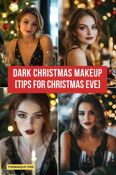 Dark Christmas Makeup: Bold and Beautiful Ideas for a Festive Look! Christmas Eve Looks, Christmas Eve Makeup, Feminine Christmas, Christmas Makeup Looks, Makeup Bold, Feminine Makeup, Eve Makeup, Makeup Dark, Christmas Eye Makeup