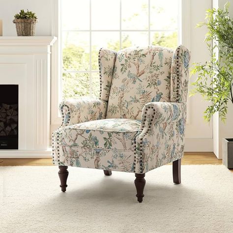 Amazon.com: HULALA HOME Wingback Accent Chairs Set of 2 with Floral Pattern Design, Traditional Fabric Armchairs with Nailhead Trim & Wooden Legs, Comfy Upholstered Sofa Chairs for Living Room Bedroom, Mustard : Home & Kitchen Wingback Accent Chair, Traditional Armchairs, Accent Chair Set, Floral Pattern Design, Fabric Armchairs, Traditional Fabric, Upholstered Arm Chair, Transitional Decor, Upholstered Sofa