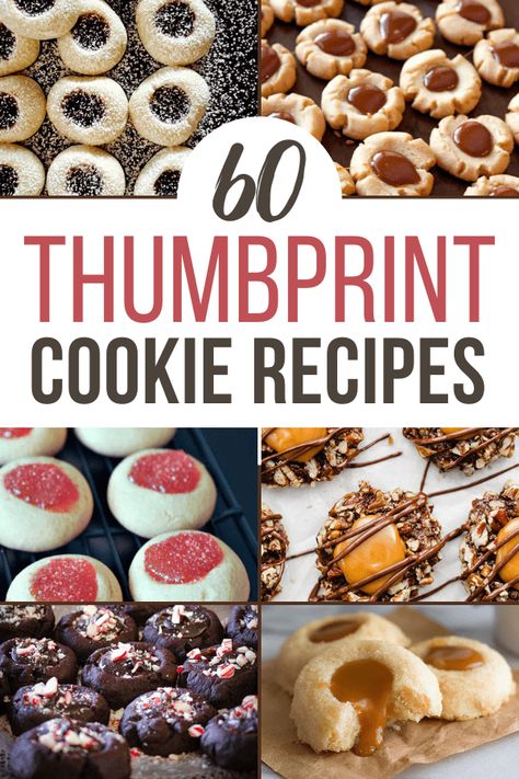 60 Unique Thumbprint Cookies Recipes - See Mom Click Thumbprint Cookies Recipes, Thumbprint Cookie Recipes, Christmas Thumbprint Cookies, Best Thumbprint Cookies, Christmas Thumbprint, Buns Recipe Easy, Traditional Holiday Desserts, Thumbprint Cookie, Jam Thumbprint Cookies