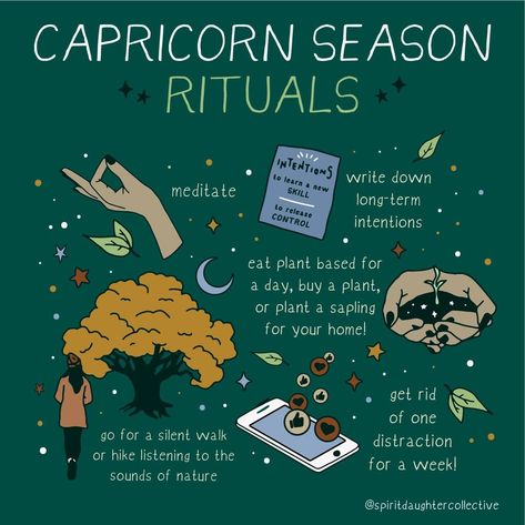 The Spirit Daughter Collective on Instagram: “🖤Capricorn Season Rituals🖤  How’s Capricorn Season treating you!? Comment down below some of your favorite rituals for Cap Season✨👇🏼 Image…” Crystal Journal, Witchy Crystals, Witchcraft Stuff, Spirit Daughter, Capricorn Aesthetic, Capricorn Season, Capricorn Life, Wiccan Spell Book, Witchcraft Spell Books