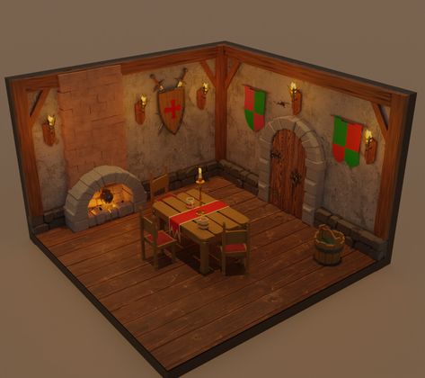 Medieval Interior Design, Isometric Medieval, Armory Room, Medieval Room, 3d Room, Mini Ideas, 3d Environment, Games Design, 3d Visualization