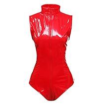 Clubwear Bodysuit, Vinyl Clothing, Leotard Bodysuit, Overall Jumpsuit, Leather Lingerie, Red Lingerie, Wet Look, Red Outfit, Pullover Shirt