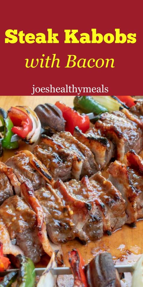 Grilled steak kabobs with bacon and a flavorful glaze sauce. Simple Chicken Brine, Glaze Sauce, Grilled Steak Kabobs, Steak Skewers, Grilling Food, Steak Kabobs, Tenderloin Steak, Kabob Skewers, Family Bbq