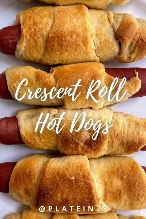 four crescent roll hot dogs on plate Hot Dogs In Crescent Rolls, Crescent Wrapped Hot Dogs, Crescent Hot Dogs, Crescent Roll Hot Dogs, Cheesy Crescent Rolls, Hot Dog Crescent Rolls, Crescent Dogs, Crescent Roll Recipes Dinner, Bacon Hot Dogs