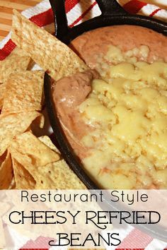 Restaurant Style Cheesy Refried Beans - now you can make your favorite restaurant bean dip at home! Restaurant Bean Dip, Refried Beans Recipe Easy, Refried Beans Recipe, Torta Recipe, Bean Dip Recipes, Bean Dip, Appetizer Bites, Beans Recipe, Refried Beans