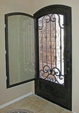 Wrought Iron Front Door, Porte In Ferro, Iron Front Door, Iron Entry Doors, Iron Door Design, Modern Entry, Modern Front Door, Window Grill Design, Door Gate Design