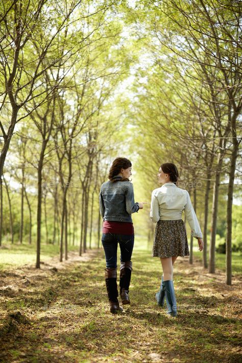 Walking And Talking Pose, Walking Next To Someone Reference, Walk In Woods, Friends Walking Reference, People At The Park, Walking Behind Friends, Two People Walking Together, Two People Walking, Friends Walking Together