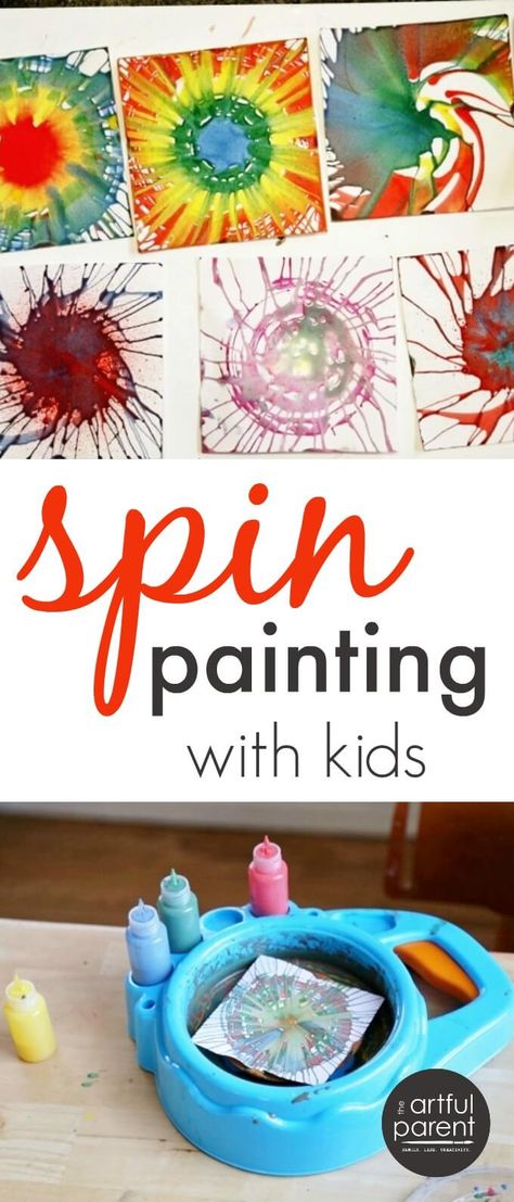 Spin painting is a favorite kids art activity that can be done with a salad spinner or with a kids spin art machine. A comparison of the two methods plus ideas for what to do with all the spin art. via @TheArtfulParent Painting With Kids, Spin Painting, Quick Art, Playful Learning, Easy Art For Kids, Art Activities For Toddlers, Art Therapy Projects, Salad Spinner, Spin Art