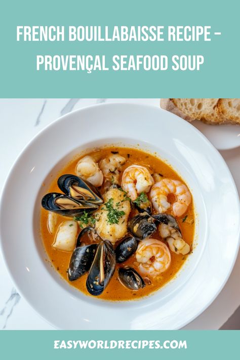 Discover how to make a classic French Bouillabaisse, a rich and flavorful seafood soup from Provence, using fresh fish, saffron, and a variety of vegetables. Perfect for a comforting and hearty meal! Bouillabaisse Recipe, German Appetizers, Italian Main Dishes, Red Mullet, French Soup, French Recipes, Hearty Meal, Seafood Soup, Aromatic Herbs