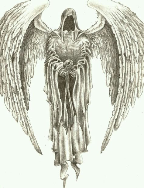 Cool Angel Tattoo Drawings, Dark Angel Tattoo, Archangel Tattoo, Grim Reaper Tattoo, Reaper Tattoo, Statue Tattoo, Kunst Tattoos, Grim Reaper Art, Angel Tattoos