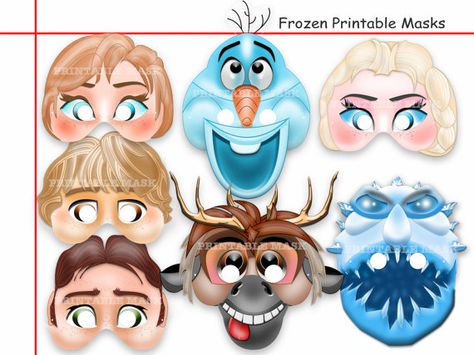 Unique Frozen Printable Masks Collection Anna by AmazingPartyShop Olaf Party, Frozen Printables, Frozen Bday Party, Frozen Party Decorations, Disney Frozen Party, Printable Masks, Frozen Costume, Frozen Theme Party, Party Masks