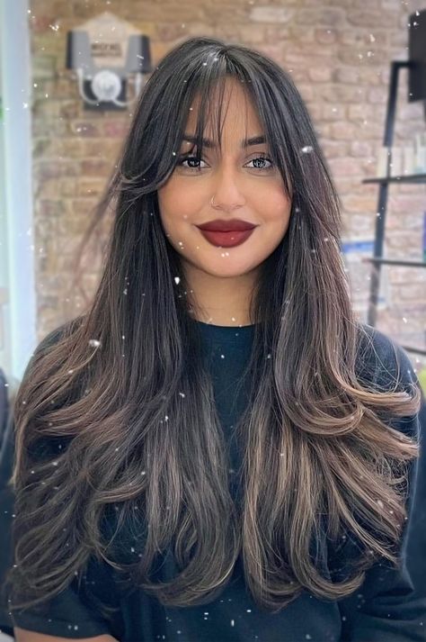 Curtain Bangs + Long Layers Wispy Bangs Round Face, Long Hair With Bangs And Layers, Bangs And Balayage, Curtain Bangs Face Framing, Hair Face Framing, Bangs Face Framing, Light Bangs, Face Framing Curtain Bangs, Bangs For Round Face