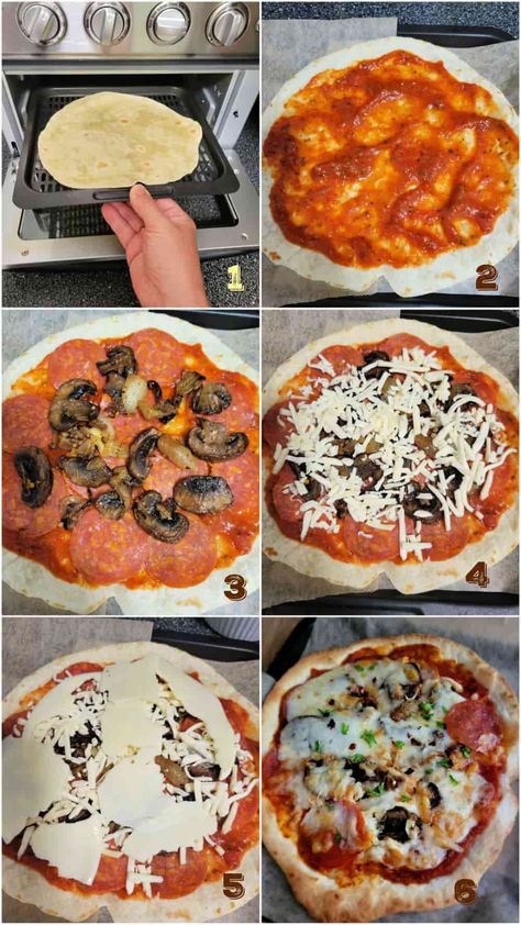 Air Fryer Pizzadilla, Air Fryer Tortilla Pizza Recipe, Flour Tortilla Pizza Recipes Air Fryer, Low Carb Air Fryer Pizza, Air Fryer Low Carb Tortilla Pizza, Low Carb Tortilla Pizza Keto Air Fryer, Air Fryer Pizza Tortilla, Air Fryer Naan Pizza, Tortilla Pizza In Air Fryer