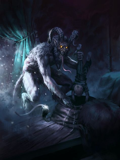 ArtStation - Krampus, Jakub Jagoda Call Of Cthulhu Rpg, Mythical Creatures Fantasy, Dungeons And Dragons Classes, Creepy Christmas, Cool Swords, Mythological Creatures, Monster Art, Fantasy Inspiration, Horror Art