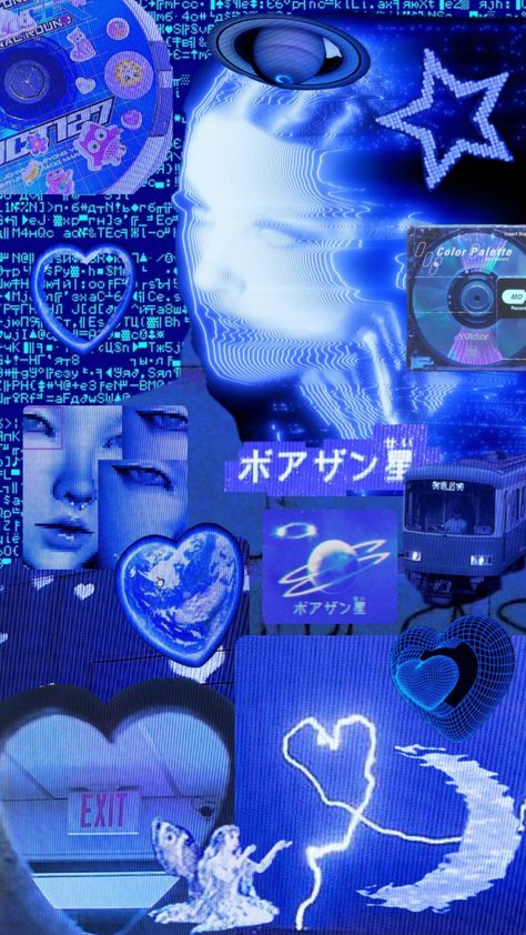 #cybercore #cyberpunk #blue #cyberaesthetic Futuristic Outfits, Cybercore Aesthetic, Y2k Wallpaper, Cyberpunk Aesthetic, Art Collage Wall, Aesthetic Grunge, Room Posters, Photo Wallpaper, Blue Aesthetic