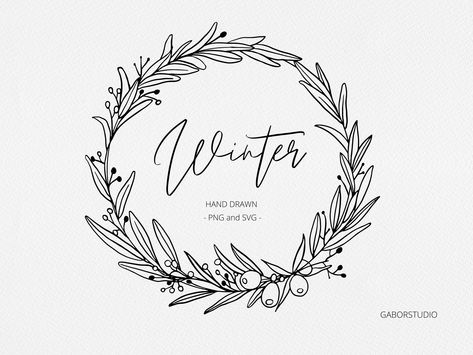 Christmas Wreath Clipart Free, Winter Wreath Drawing, Christmas Wreath Clipart, Svg Wreath, Wreath Printable, Crown Drawing, Hand Drawn Christmas, Winter Berry, Wreath Svg