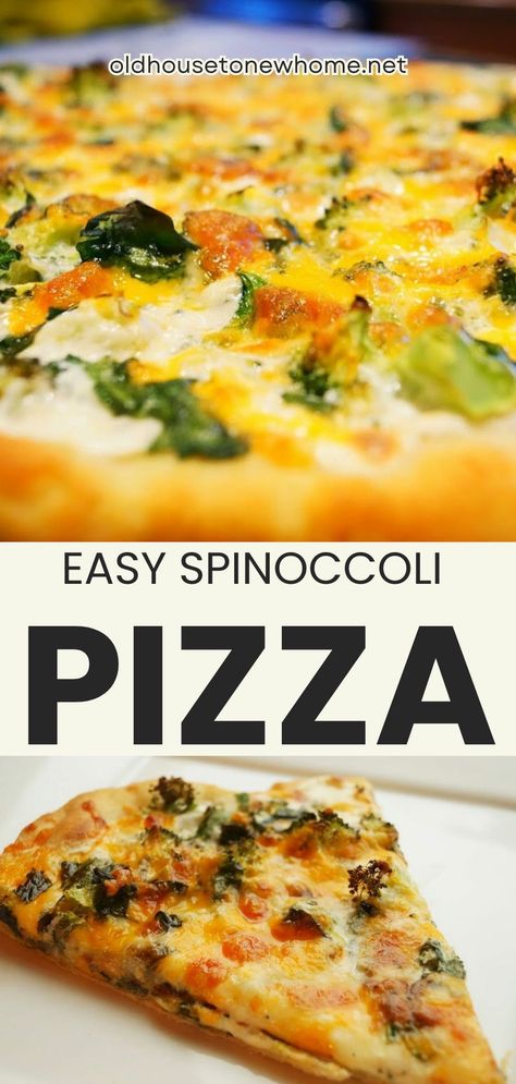 Spinoccoli Pizza Parmesan White Sauce, Pizza With Broccoli, Perfect Pizza Crust, Broccoli Pizza, Homemade Pizza Recipe, Creamy White Sauce, Broccoli Spinach, Spinach Pizza, Supper Ideas