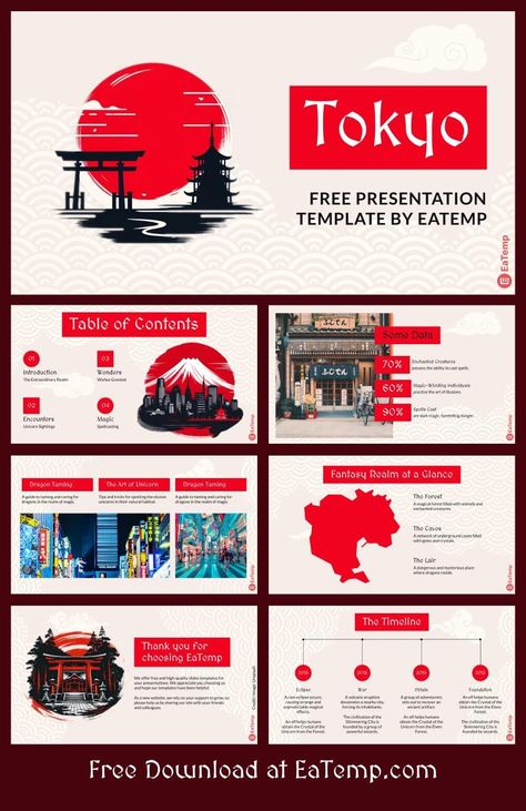 Tokyo 13 Anime Presentation Template, Japan Layout Design, Chinese Presentation Design, Japan Presentation, Chinese Powerpoint Design, Travel Ppt Template, Slide Layout, Japan Ppt Template, Notes School