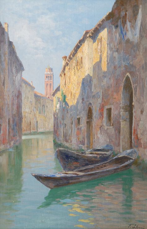 Ferdinando Silvani - "Canal in Venice" Oil Painting Gallery, Venice Painting, Master Art, River Painting, Watercolor Pictures, Travel Sketches, A4 Poster, Oil Painting Reproductions, Impressionist Paintings