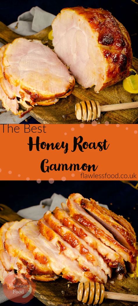 We show you how to cook the best honey roast gammon joint. We give you the cooking time per kg for how long to boil gammon in a pan, as well as the instant pot/pressure cooker gammon method. A simple honey and mustard glaze is poured over the boiled ham before being oven-roasted giving a delightful sticky, sweet taste. Most popular at Christmas, but we love it all year round for a delicious Sunday Roast dinner and leftover slices of ham are perfect for lunch! Honey Roast Gammon, Baked Gammon, How To Cook Gammon, Roast Gammon, Honey Roast Ham, Roast Ham, Gammon Recipes, Cooking With Honey, Sunday Roast Dinner