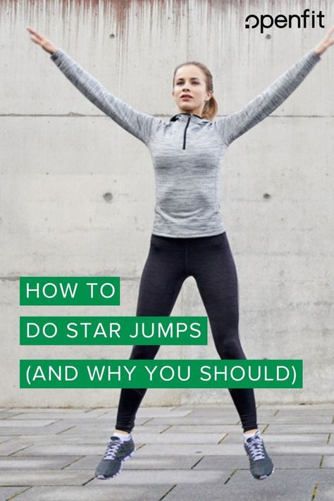 An exercise with the name of �star jumps� doesn�t sound particularly menacing, but don�t let that fool you. This plyometric move is essentially a jacked-up, way more intense jumping jack. #starjump #fullbodyworkout Star Jumps Exercise, Soleus Muscle, Star Jump, Cardio Burn, Star Jumps, Exercise Goals, Jumping Jack, Gluteal Muscles, Plyometric Workout